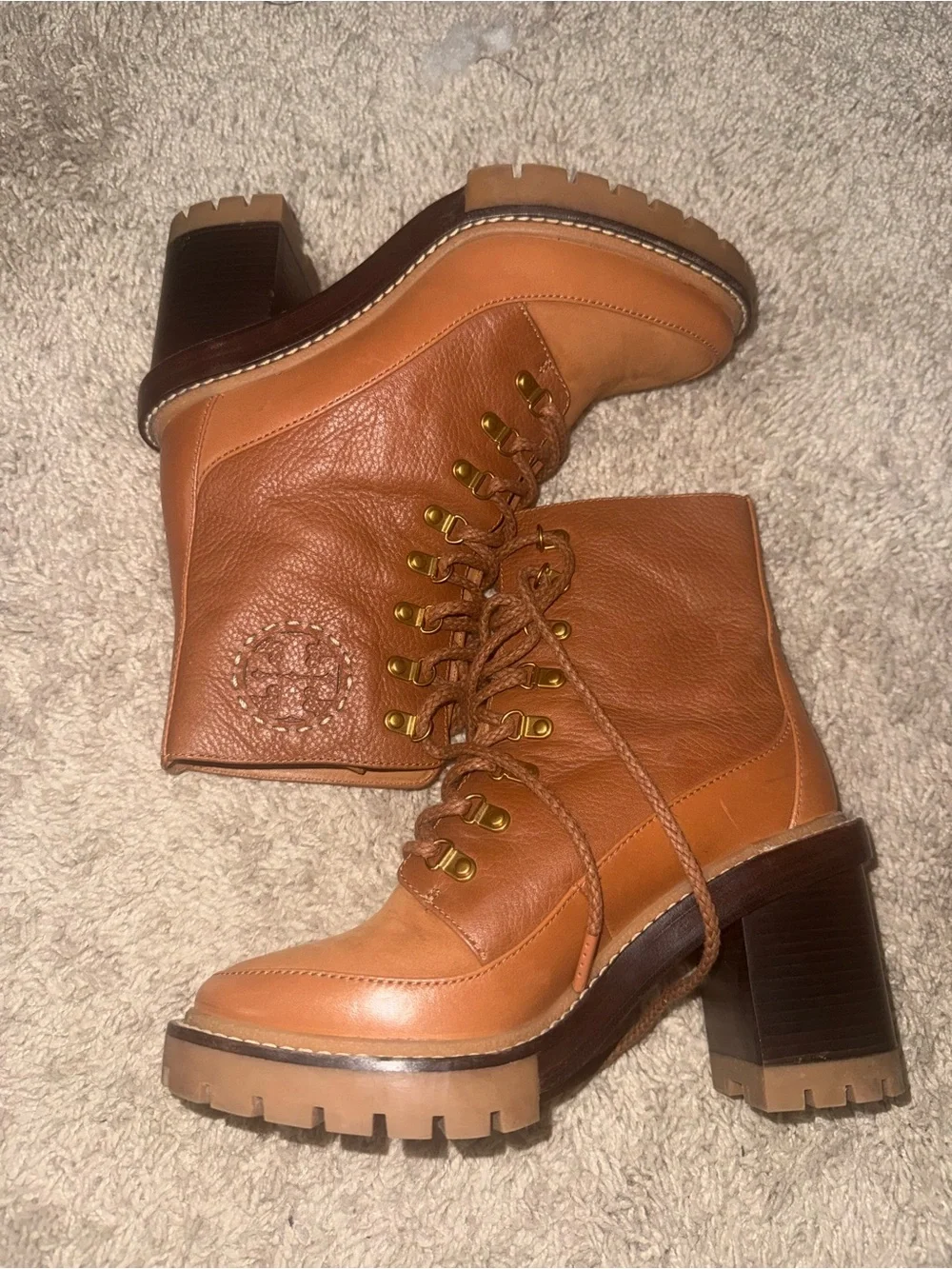 TORY BURCH MILLER LUG SOLE BOOTIE 95MM in TOASTED CARAMEL